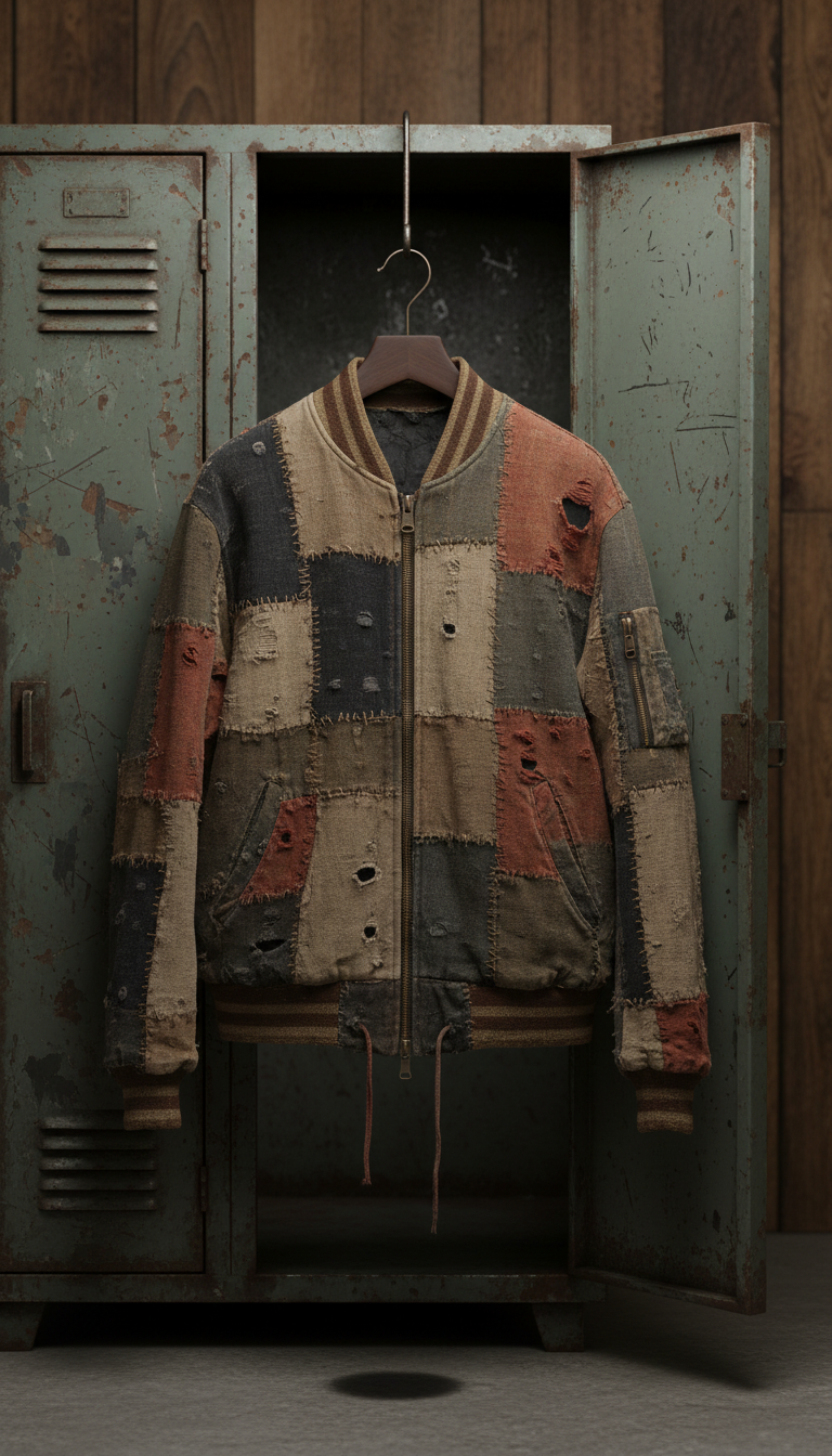 Distressed Patchwork Bomber Jacket